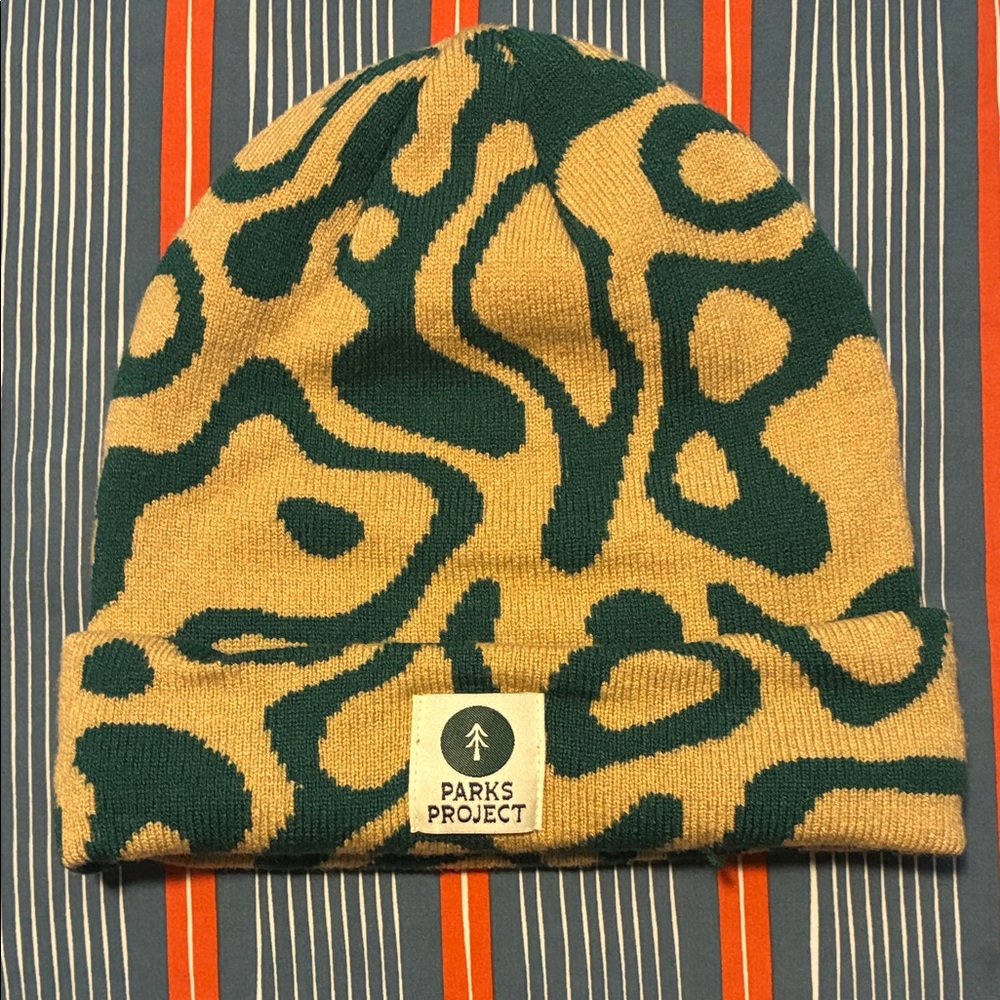 Parks Project Abstract Tan and Green Beanie